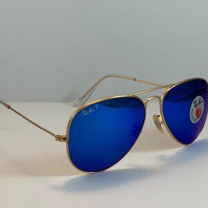 NEW RAY BAN RB3025/112 authentic Sunglasses Gold Blue POLARIZED Made In Italy
